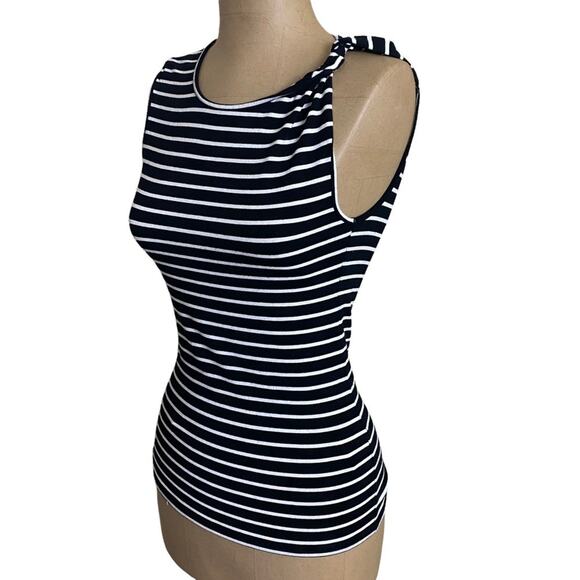 Vince size Small Tank Black & White Striped Pima Cotton Twist Neck Sleeveless - Picture 5 of 8